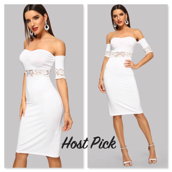 Rouge! Dresses & Skirts - Lace Insert Off Shoulder Bodycon White Dress